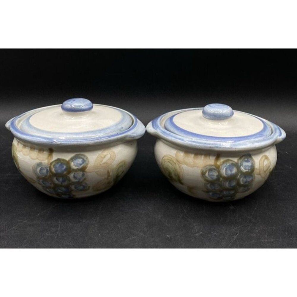 John B Taylor Louisville Stoneware Blue Grapes Set 2 Covered Soup Dishes